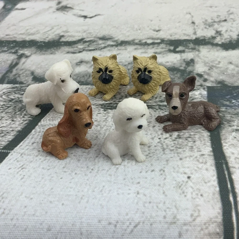 Dog Figures Tiny Mini‎ Lot of 6 Small Rubber Puppies White Brown Gray Diorama